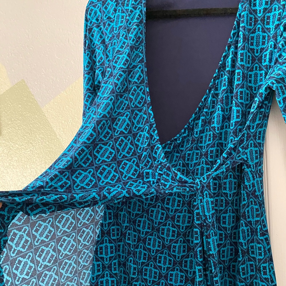 Teal and navy wrap dress, size small / 4